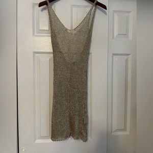 Gold beach bathing suit bikini cover up mini dress low back size small
